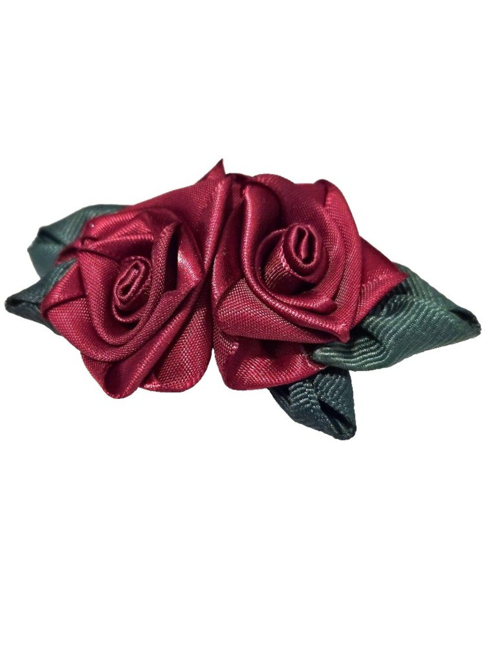 Vintage Satin Burgundy Red Double Rose Brooch